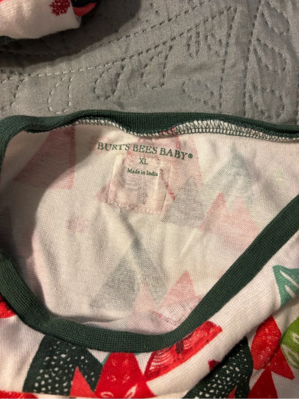 Burt's Bees Baby White Holiday Tree Print Pajama Set - Red Green Teal